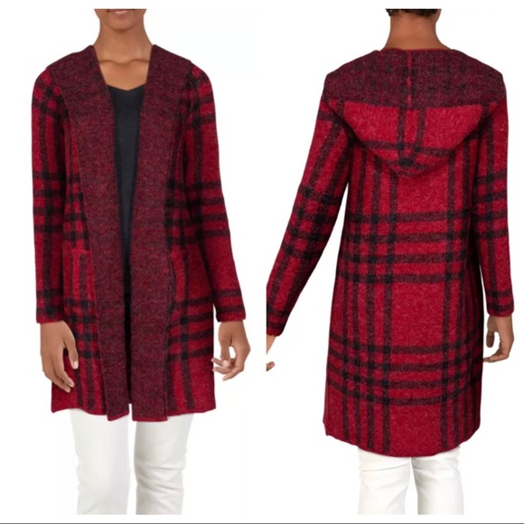 Natural Reflections Red Plaid Cardigan - Picture 1 of 6